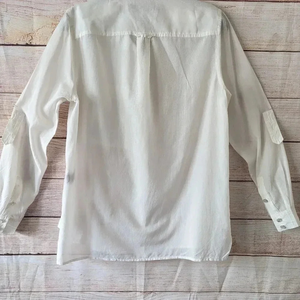 Marc by Marc Jacobs Parchment Shirt Pearl Button Cream Color Roll Tab Sleeve - Picture 12 of 14